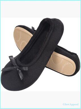Satin Memory Foam Ballerina Slippers with Indoor Rubber Sole House Shoes